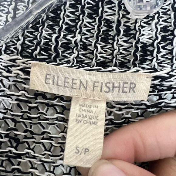 Eileen Fisher Black/White Short-Sleeve Melange Linen Grain Twist Cardigan - Picture 12 of 13